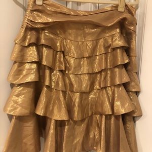 Ralph Lauren gold silk blend ruffle skirt size 10